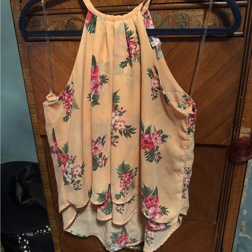 Stella Tweed Floral Blouse in Peach and Pink